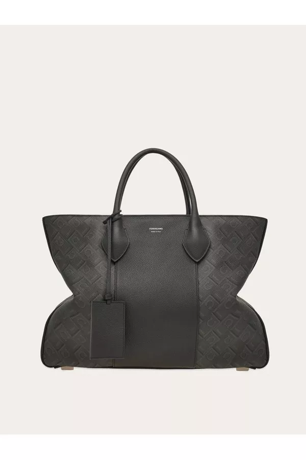 トートバッグ Ferragamo Brooklyn Monogram llic Leather Tote Salvatore Ferragamo Black Patent Leather Bice Tote Bag