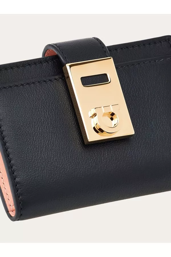 ■FERRAGAMO■ Hug Two Tone Card Holder Black Nylon Pink 2205 Ferragamo Hug Two-Tone Credit Card Holder Black: Nyland Pink