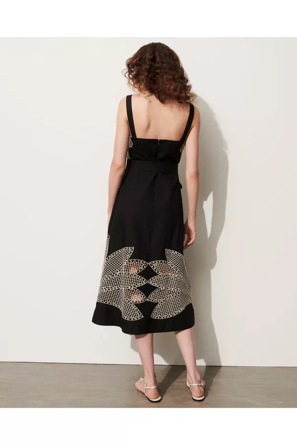 green emerald velvet dress Iggy linen Embroidery Dress in Rose Trail Embroidery Black