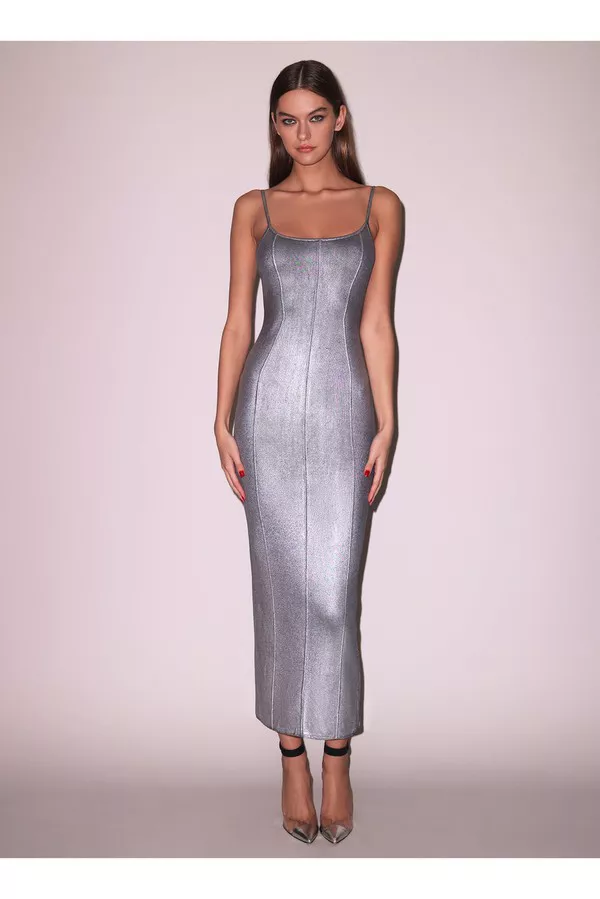 fleur du mal silver dress Embellished Midi Dress