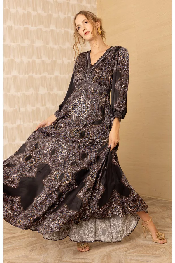 sachin and babi light blue dress Embellished Fit And Flare Dress in Black Floral | Klass main image 0