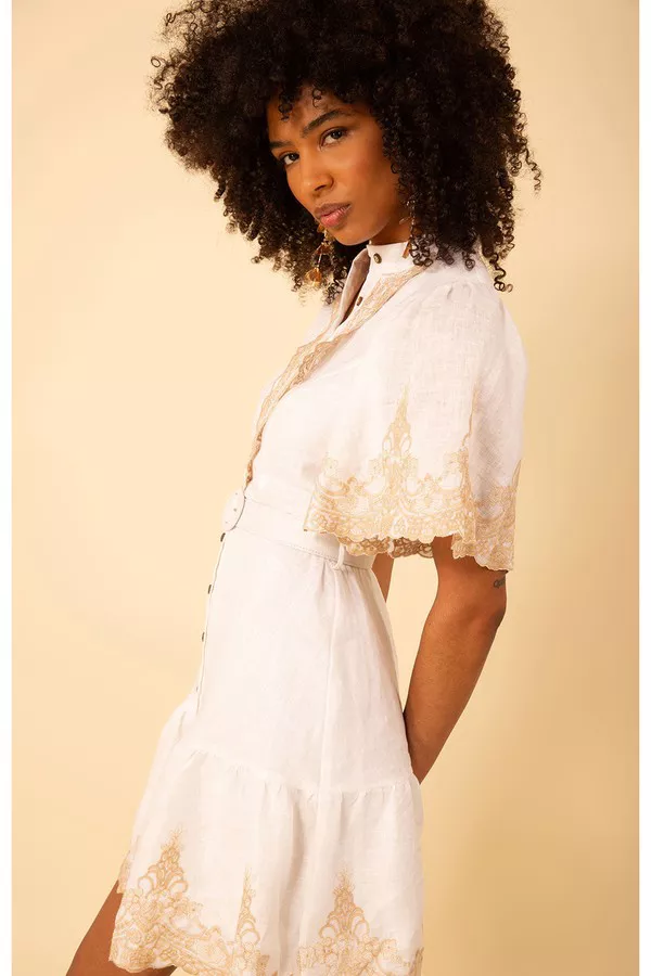 knee length dresses for ladies Charlotte Oatmeal Linen Dress