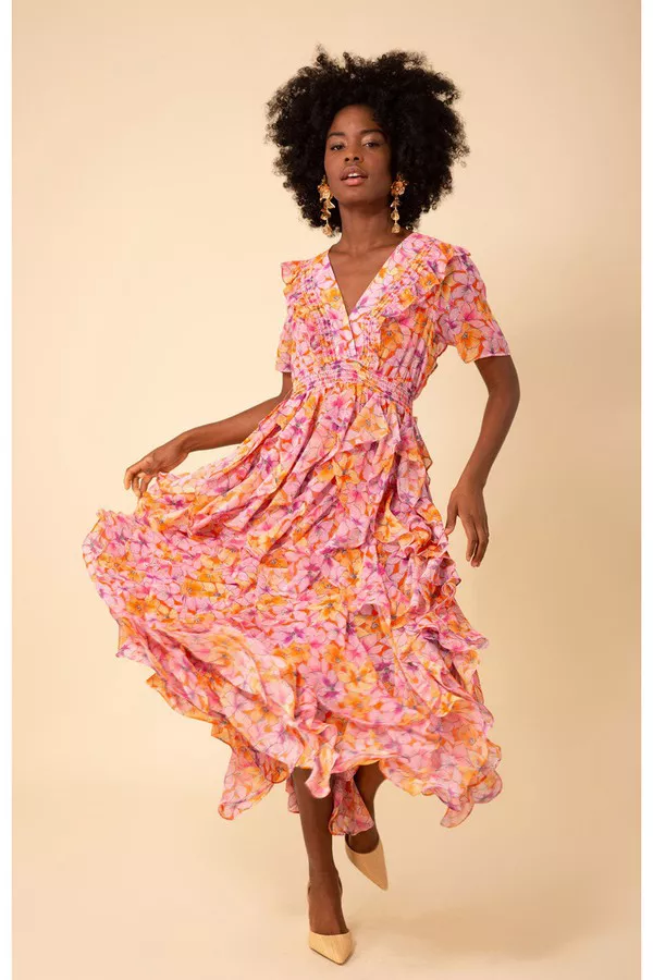 Aspen Ruffle Chiffon Dress by Hale Bob at THE MILE