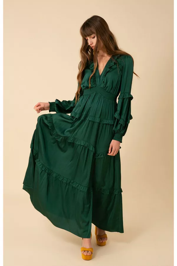 Mathilde Solid Tiered Maxi Dress by Hale Bob at THE MILE Mathilde Solid Tiered Maxi Dress by Hale Bob at THE MILE