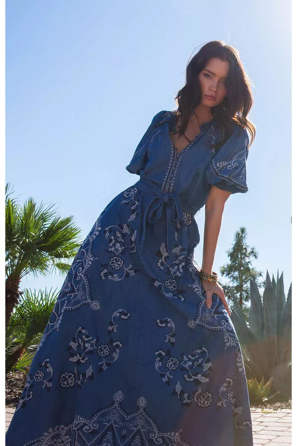 Wynter Embroidered Chambray Dress Blue / XS Wynter Embroidered Chambray Dress Blue / XS