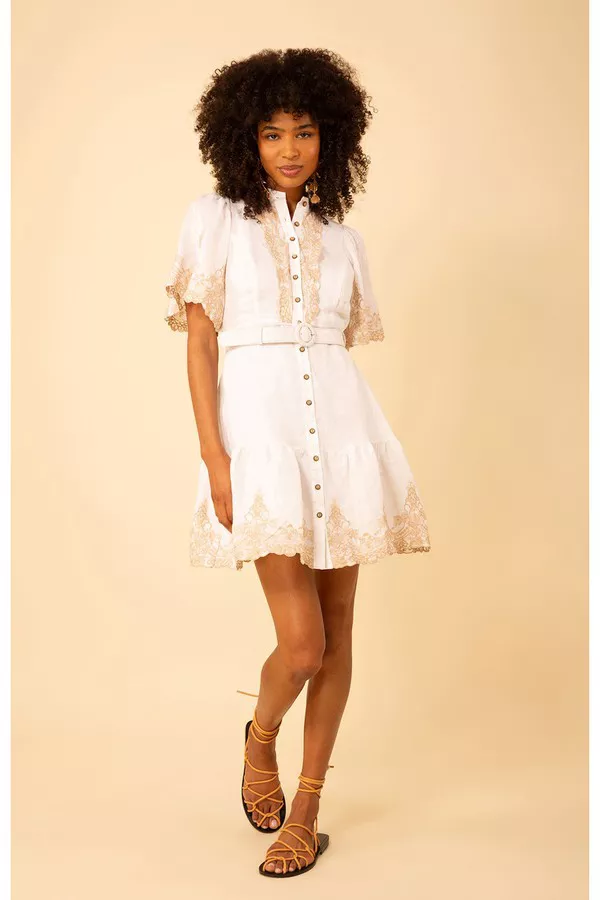 knee length dresses for ladies Hale Bob Women's Faye Linen Dress - Natural main image 1