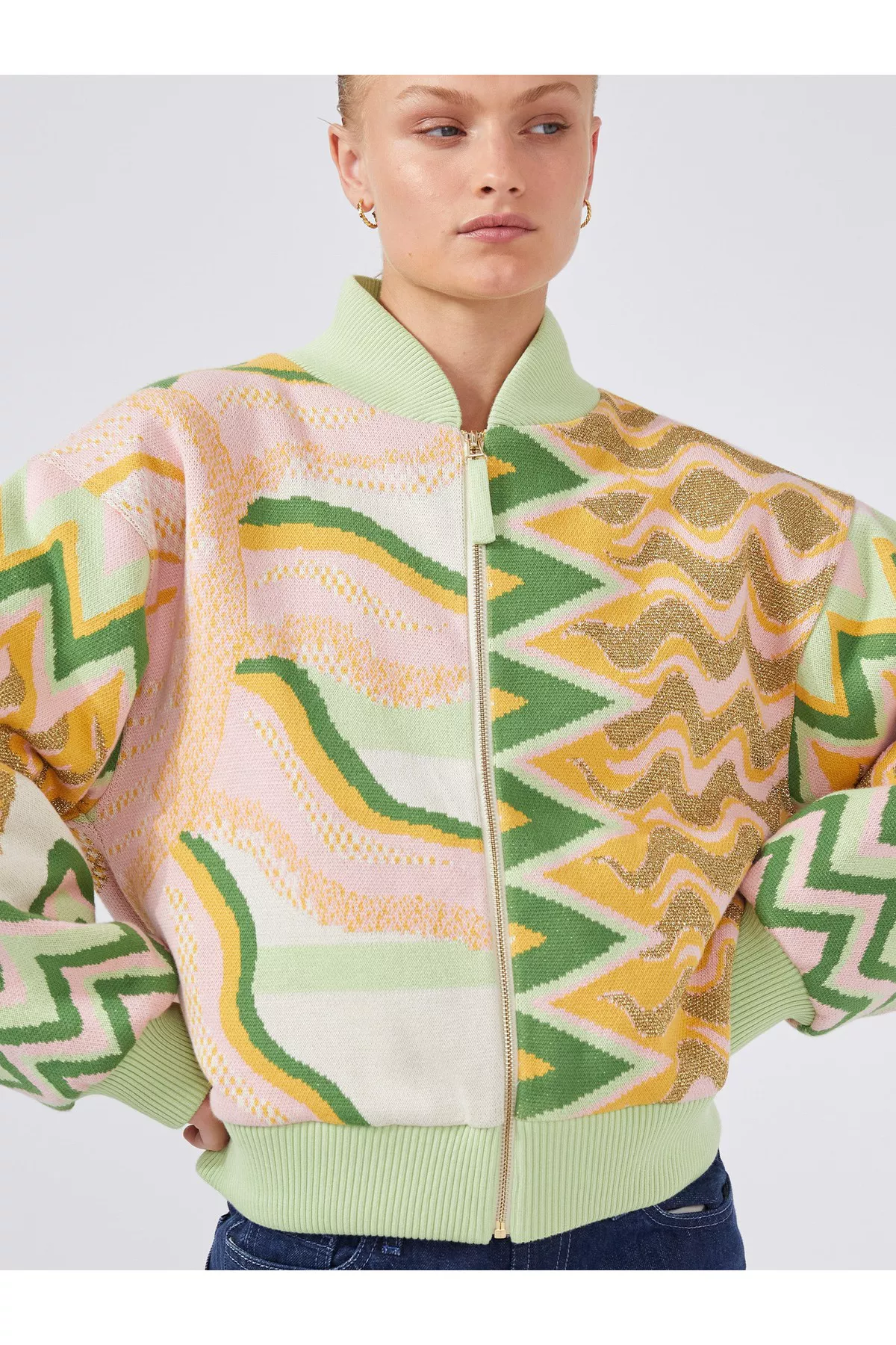 極美品24SS Theory AIRY COTTON SHEER BOMBER Under The Sun Cotton Jacquard Bomber Jacket by Hayley