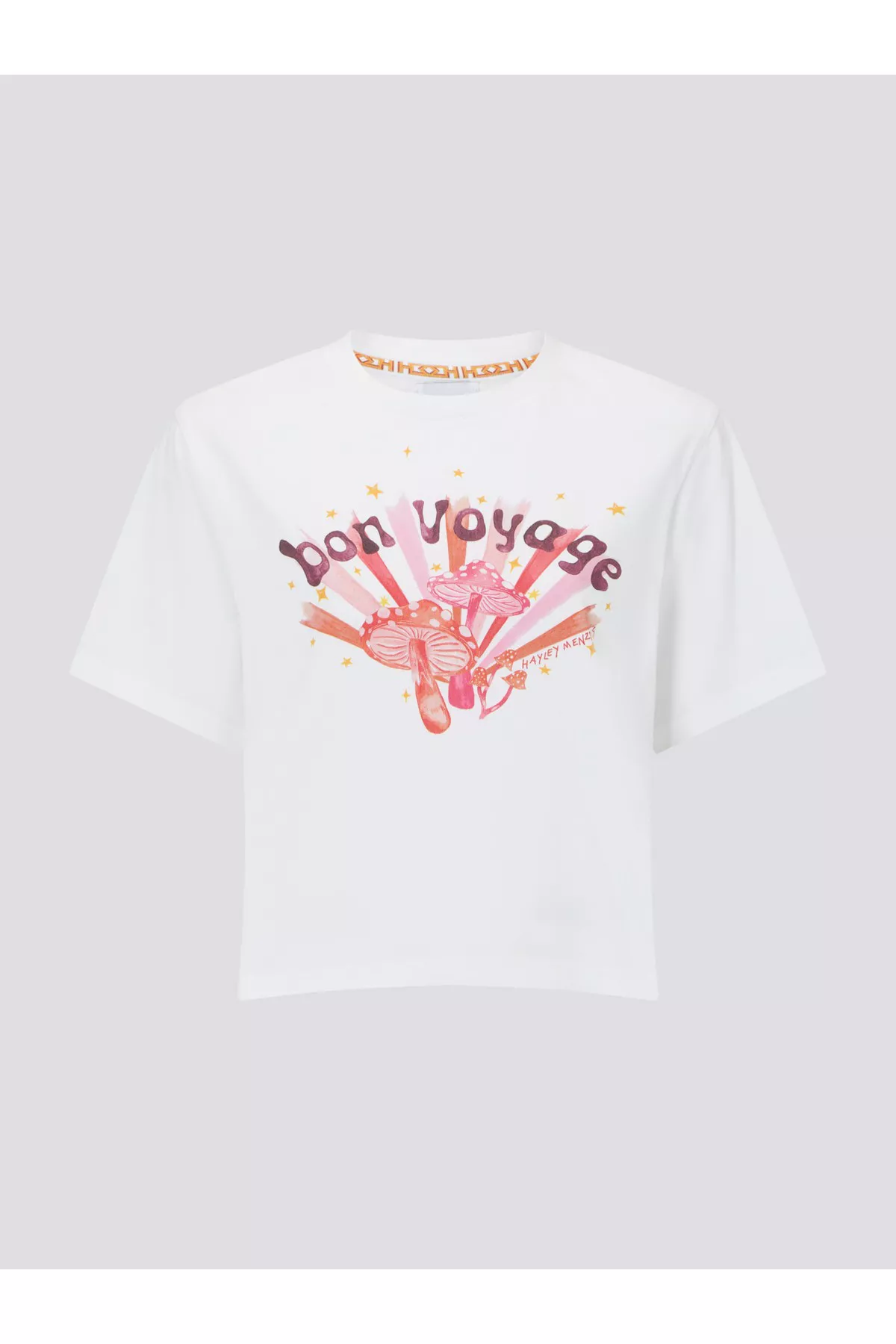 ◆SATUR◆ W Bon Voyage Slim Fit Crop T-Shirt White Bon Voyage Cropped T-Shirt White by Hayley Menzies at THE MILE