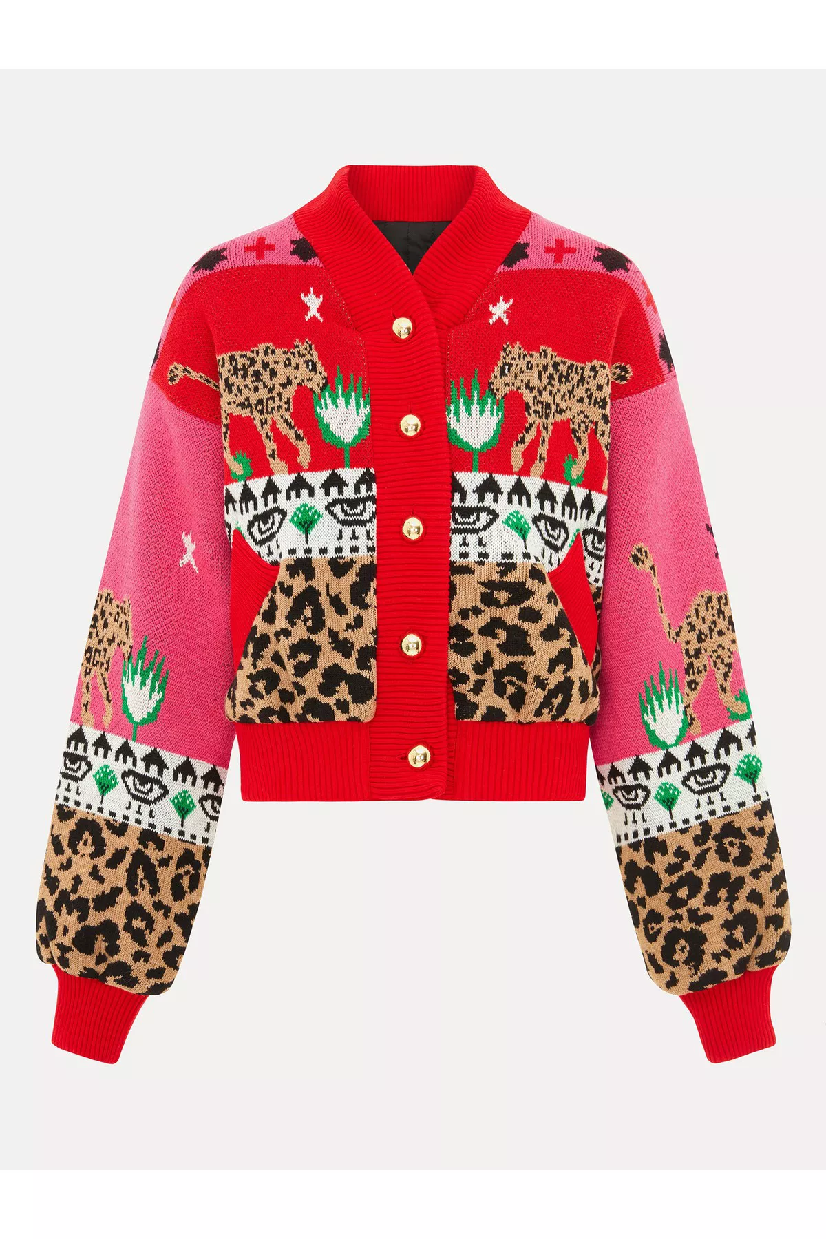 Leopardess Cotton Merino Bomber Jacket Pink/Red by Hayley