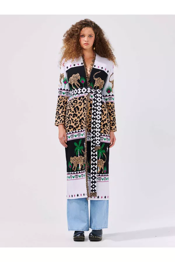 Leopardess Cotton Jacquard Duster Black/White by Hayley Menzies at...