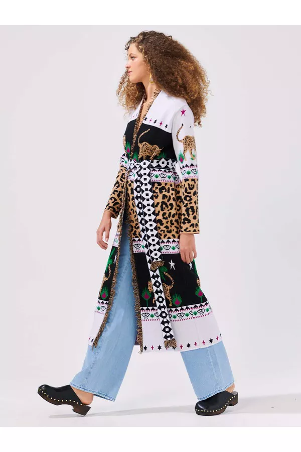 Leopardess Cotton Jacquard Duster Black/White by Hayley Menzies at...