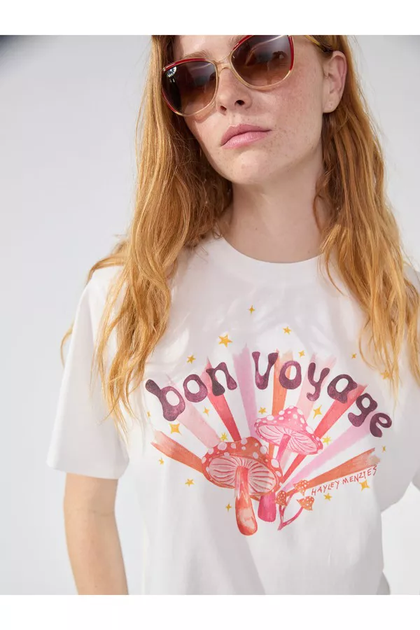 Bon Voyage Cropped T-Shirt White by Hayley Menzies at THE MILE