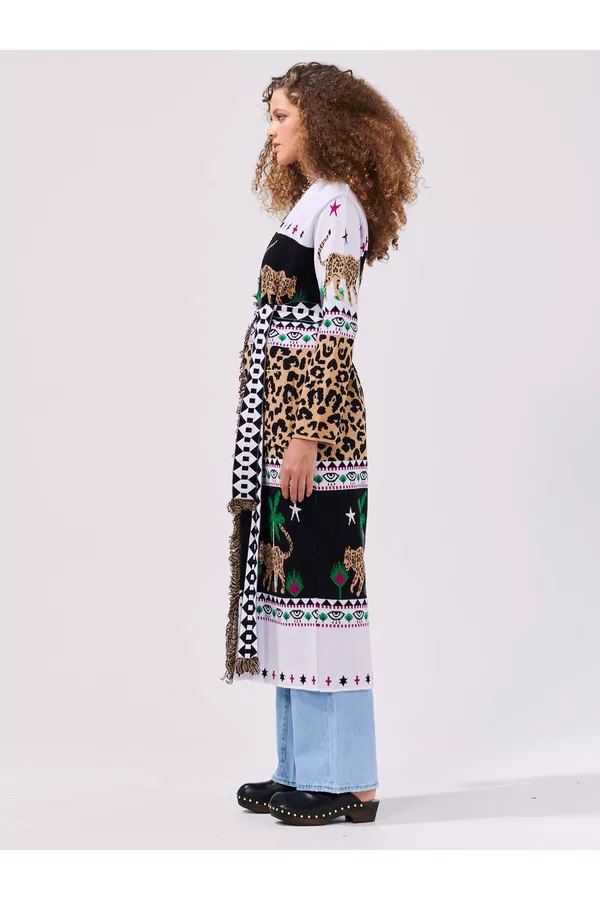 Leopardess Cotton Jacquard Duster Black/White by Hayley Menzies at...