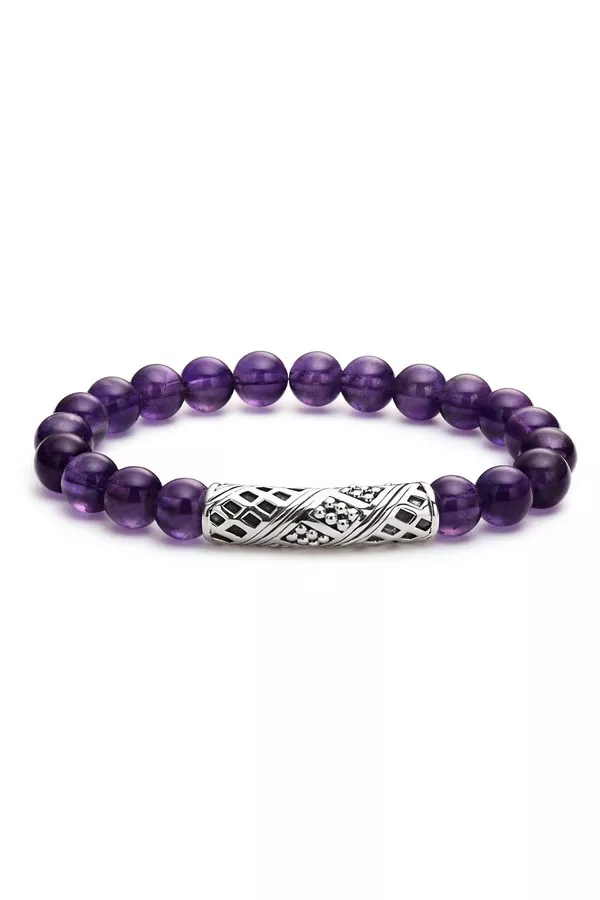 Keep Memory Alive Amethyst Silver Station Bead Bracelet by