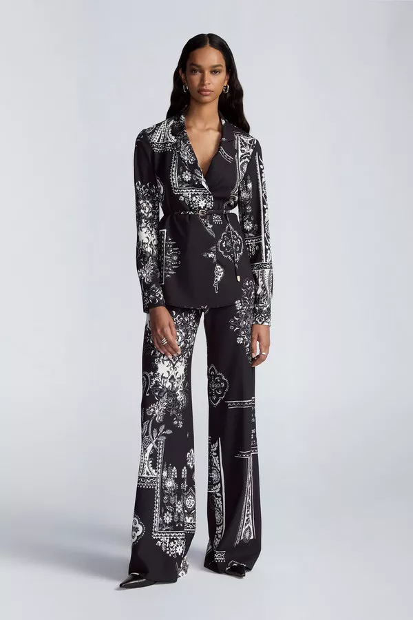 Printed Stretch Crepe Side Zip Wide Leg Pant by Lela Rose at THE MILE