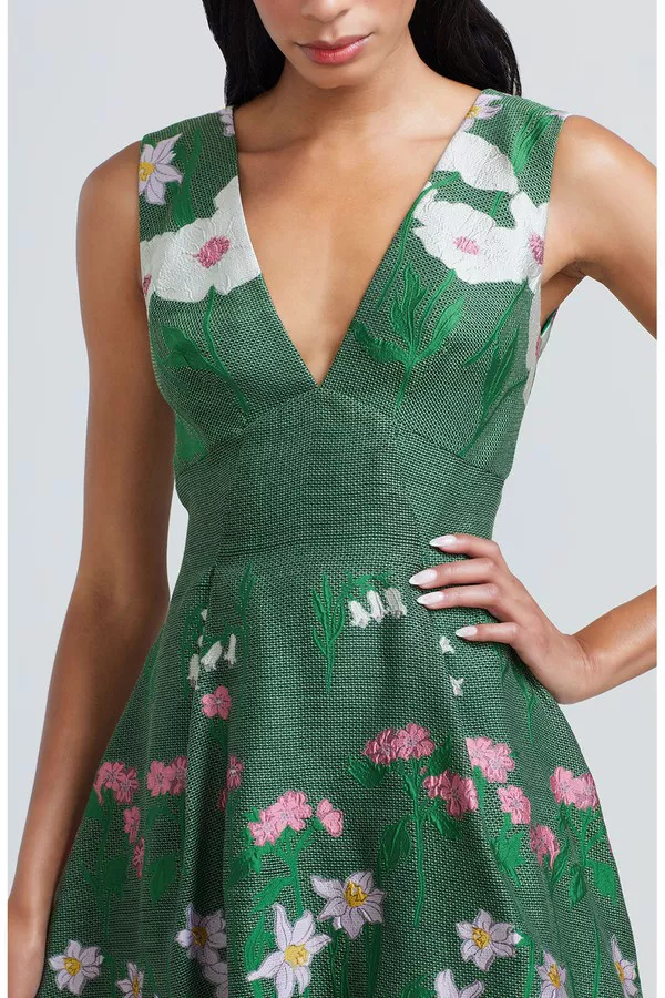 lela rose green dress 3D Peony Embroidered Faille Gown Fern/Pink / 18 / PF269578