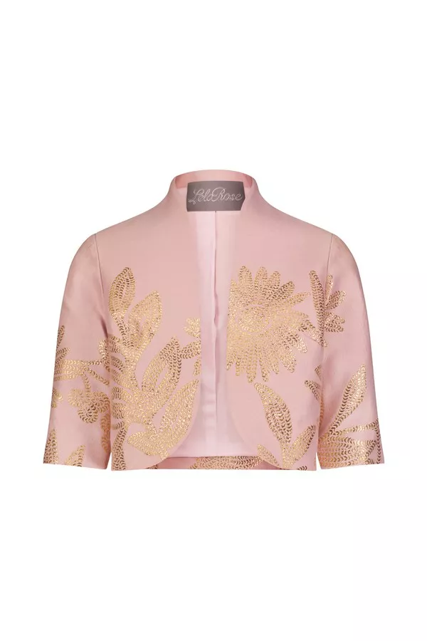Floral Metallic Jacquard Cropped Jacket by Lela Rose at THE MILE