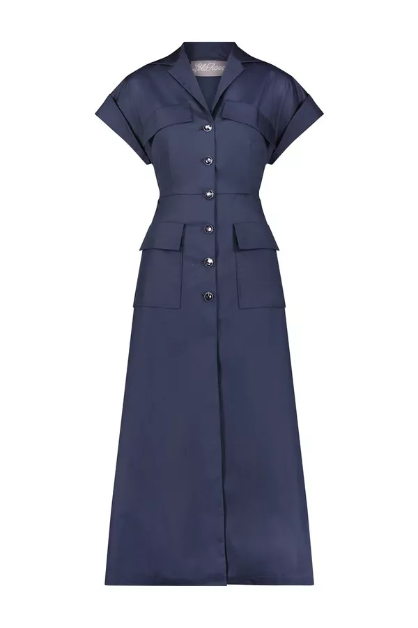 Cotton Poplin Short Sleeve Button Down Midi Dress by Lela Rose at...