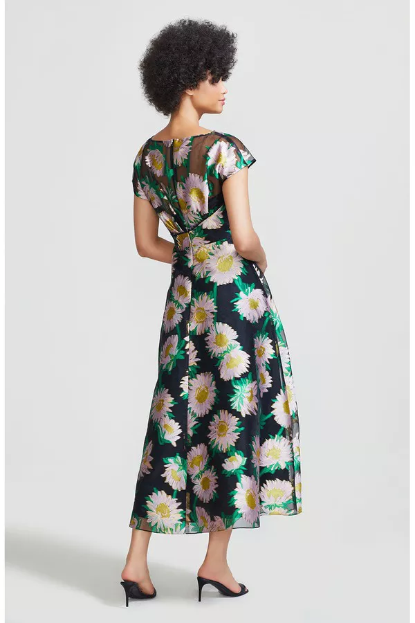 Sunflower Fil Coupe Draped Bodice Dress by Lela Rose at THE MILE