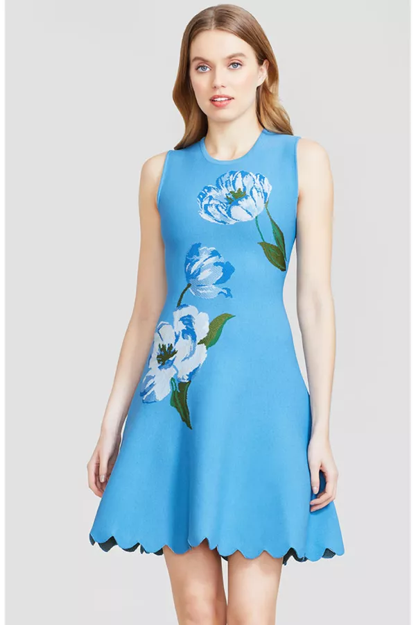 Floral Jacquard Knit Sleeveless Dress by Lela Rose at THE MILE Floral Jacquard Knit Sleeveless Dress by Lela Rose at THE MILE