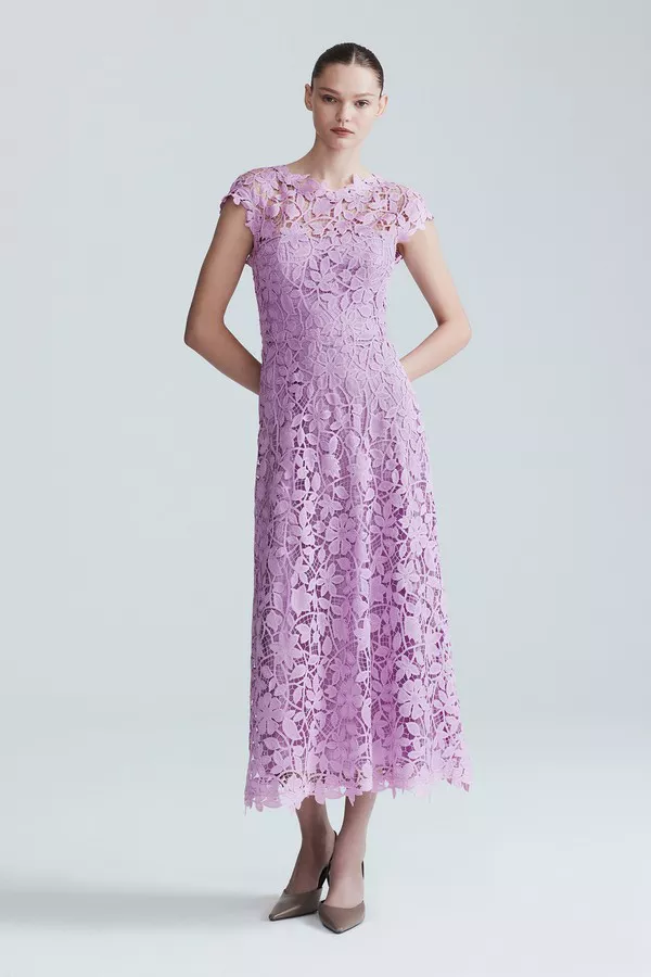 chinese dress ladies Lela Rose 3D Floral Guipure Lace - Black