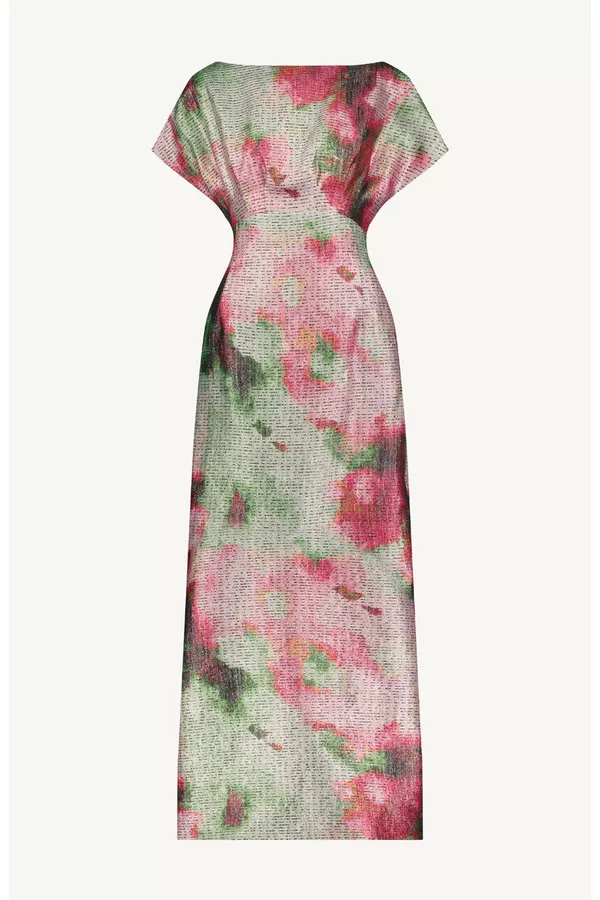Watercolor Jacquard Boatneck Gown by Lela Rose at THE MILE Watercolor Jacquard Boatneck Gown by Lela Rose at THE MILE