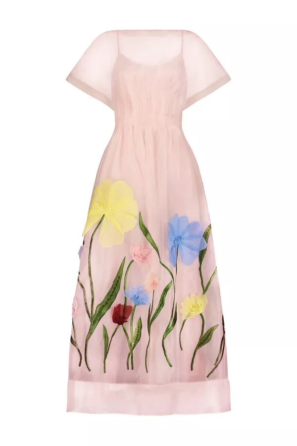 Embroidered Organza Boat Neck Dress by Lela Rose at THE MILE