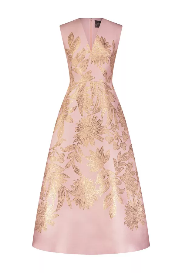 white christmas dresses METALLIC JACQUARD SHIRTDRESS GOWN WITH FLORAL PRINT – Glasscock Boutique