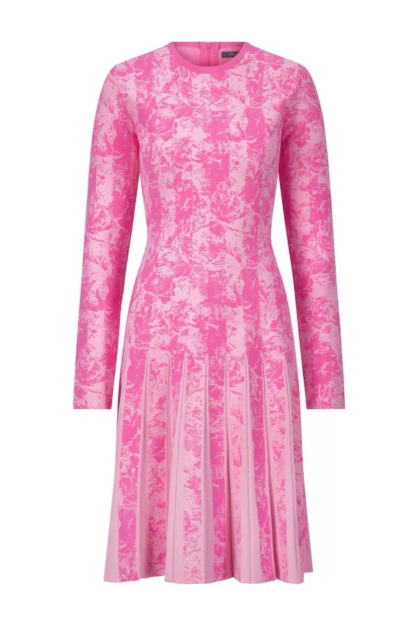 Pleated Jacquard Knit Dress by Lela Rose at THE MILE