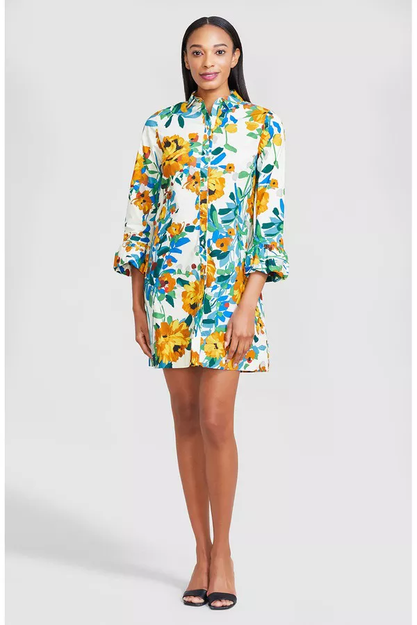 lela rose shirt dress Lela Rose | Striped Cotton Asymmetrical Shirt Dress