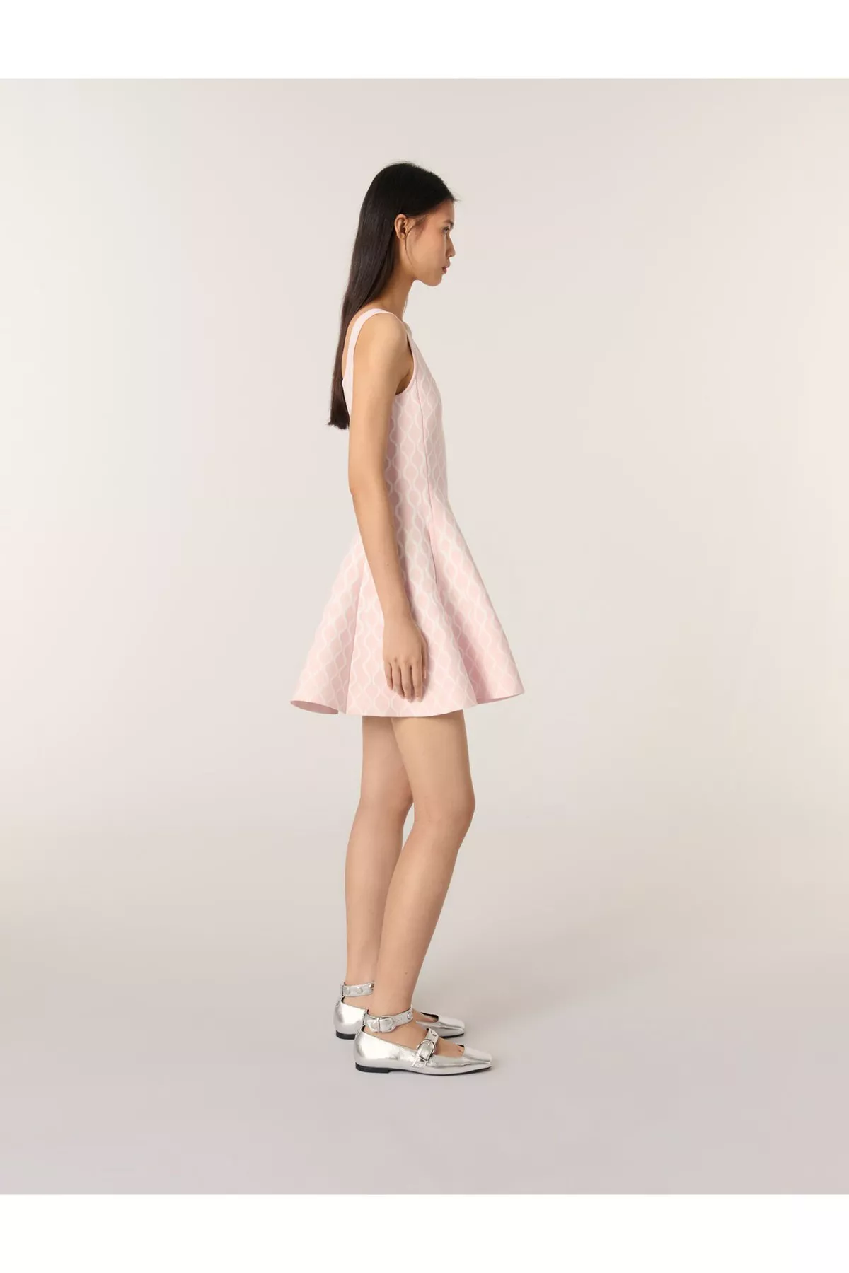 maje pink jacquard dress Jacquard knit short dress Pale Pink for Women