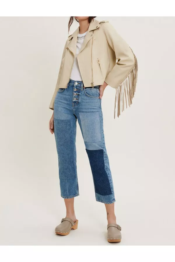 Leather Biker Jacket With Fringing by Maje at THE MILE