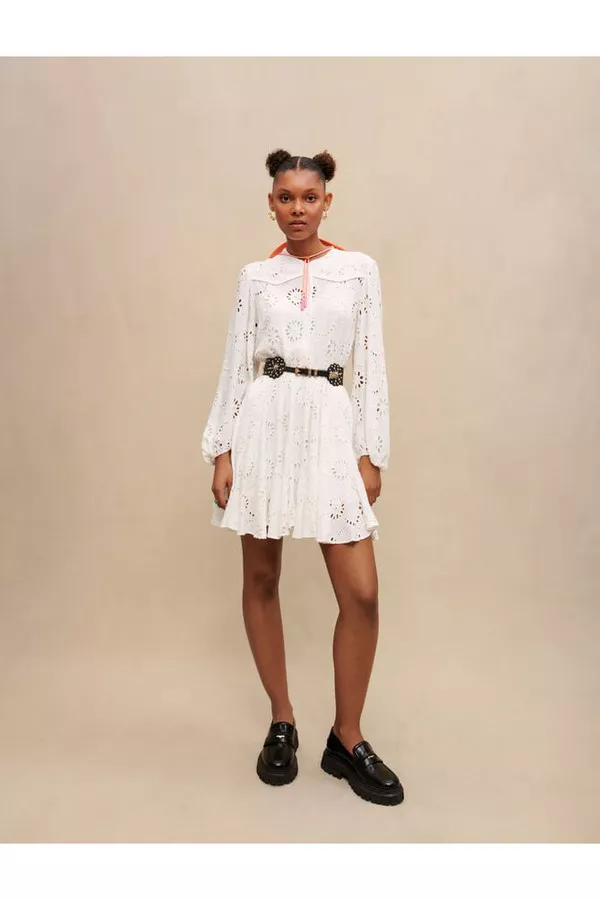 maje embroidered ruffled maxi dress Embroidered ruffled maxi dress White For Women