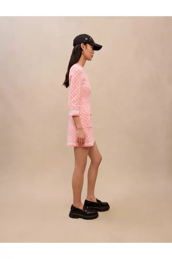 maje pink jacquard dress Maje Roadina Jacquard Knit Mini Dress | Pink