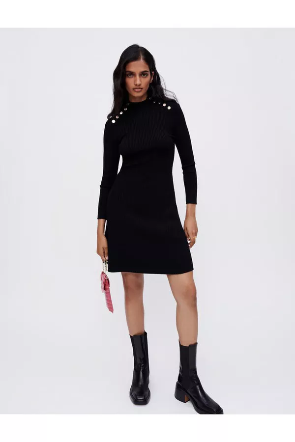 Ribbed Knit Dress With Maje Buttons by Maje at THE MILE
