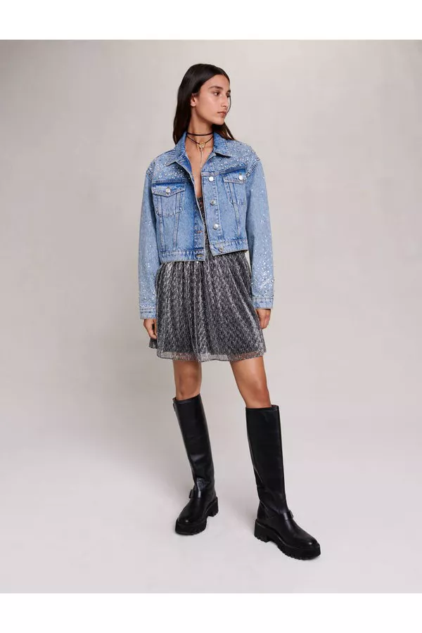Denim Jacket With Rhinestones by Maje at THE MILE
