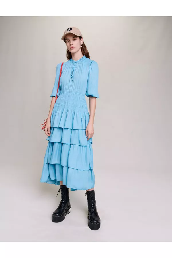 maje white and blue dress Bec and Bridge Zahara Knit Midi Dress in Sky Blue – Coco & Lola main image 1