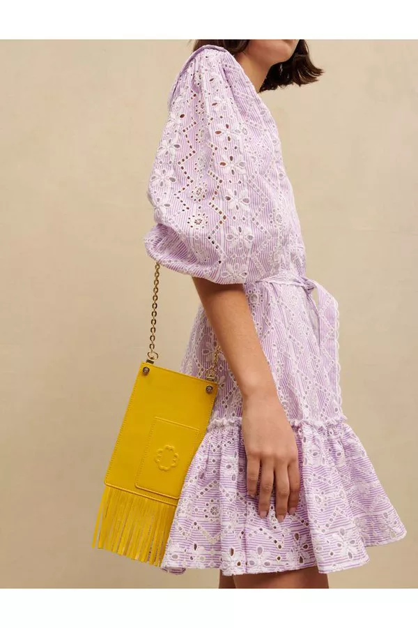 maje yellow and purple dress Embroidered Cotton Mini Dress by Maje at THE MILE