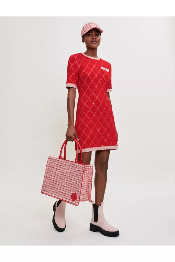 Diamond Pattern Rhinestone Knit Dress by Maje at THE MILE