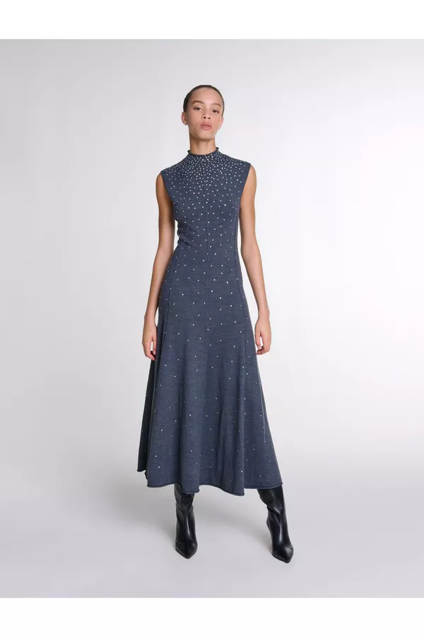 Knit Maxi Dress With Rhinestones by Maje at THE MILE