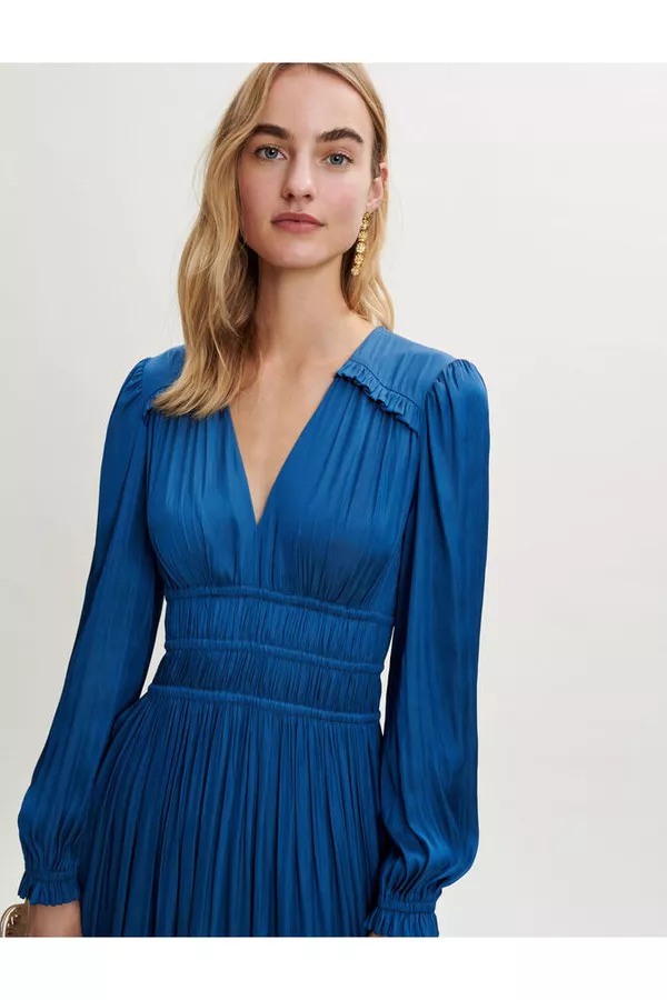 maje blue silk dress Mini satin dress with ruffles Blue For Women
