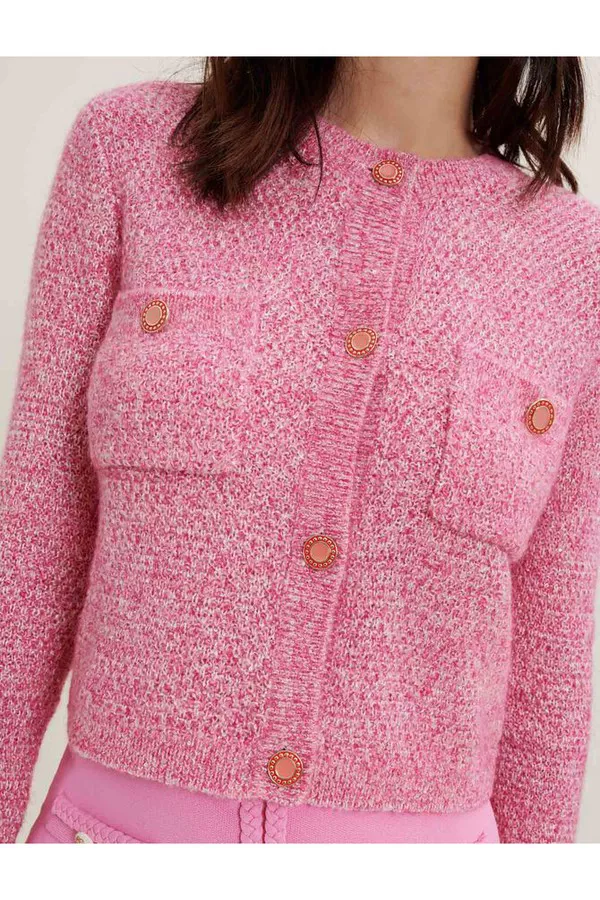 ❤️25新作 新品♡ maje ピンク色ニットジャケット♡　282 Knit Cardigan With Shiny Finish by Maje at THE MILE
