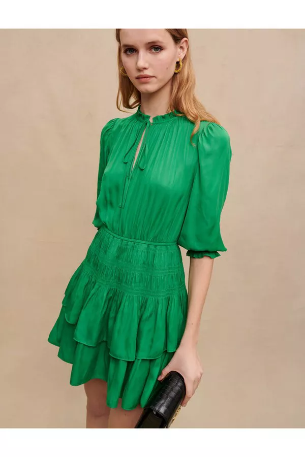 green emerald velvet dress RAOLA ULTRA RUFFLED SLEEVELESS DRESS – AKIRA