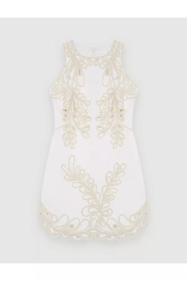 maje white embroidered dress MAJE White Pleated Belted Dress – The Closet New York