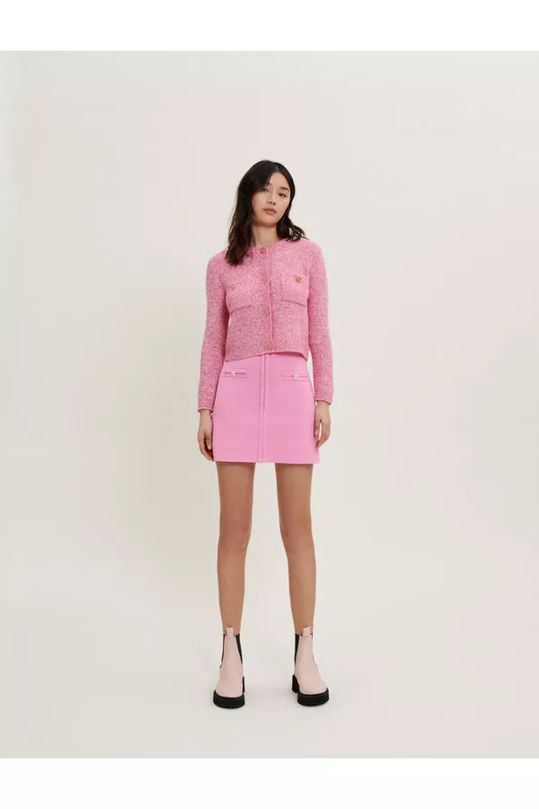 ❤️25新作 新品♡ maje ピンク色ニットジャケット♡　282 Knit Cardigan With Shiny Finish by Maje at THE MILE