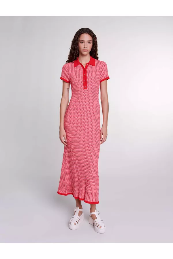Herringbone Knit Maxi Dress by Maje at THE MILE