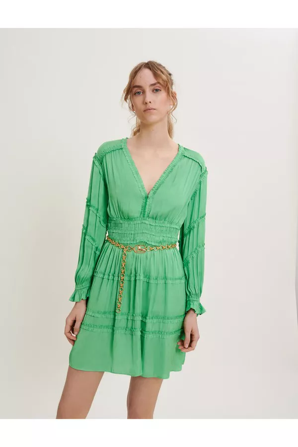maje green silk dress Maje
