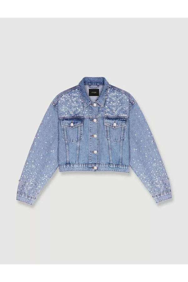Denim Jacket With Rhinestones by Maje at THE MILE