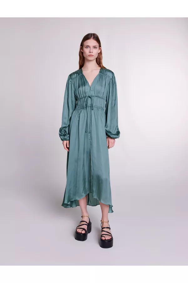 maje green silk dress Maya Sage Green V Neck Embellished Long Sleeve Maxi Dress – Maya Deluxe main image 0