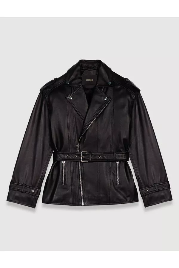 ジャケット・アウター Maje belted leather jacket MAJE LEATHER JACKET, MOTO BIKER JACKET WITH BELT | eBay